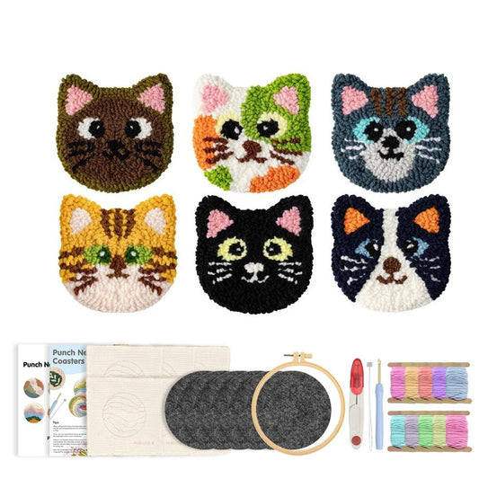 DIY Punch Needle Tufting Coaster Kit - Crazy Cats
