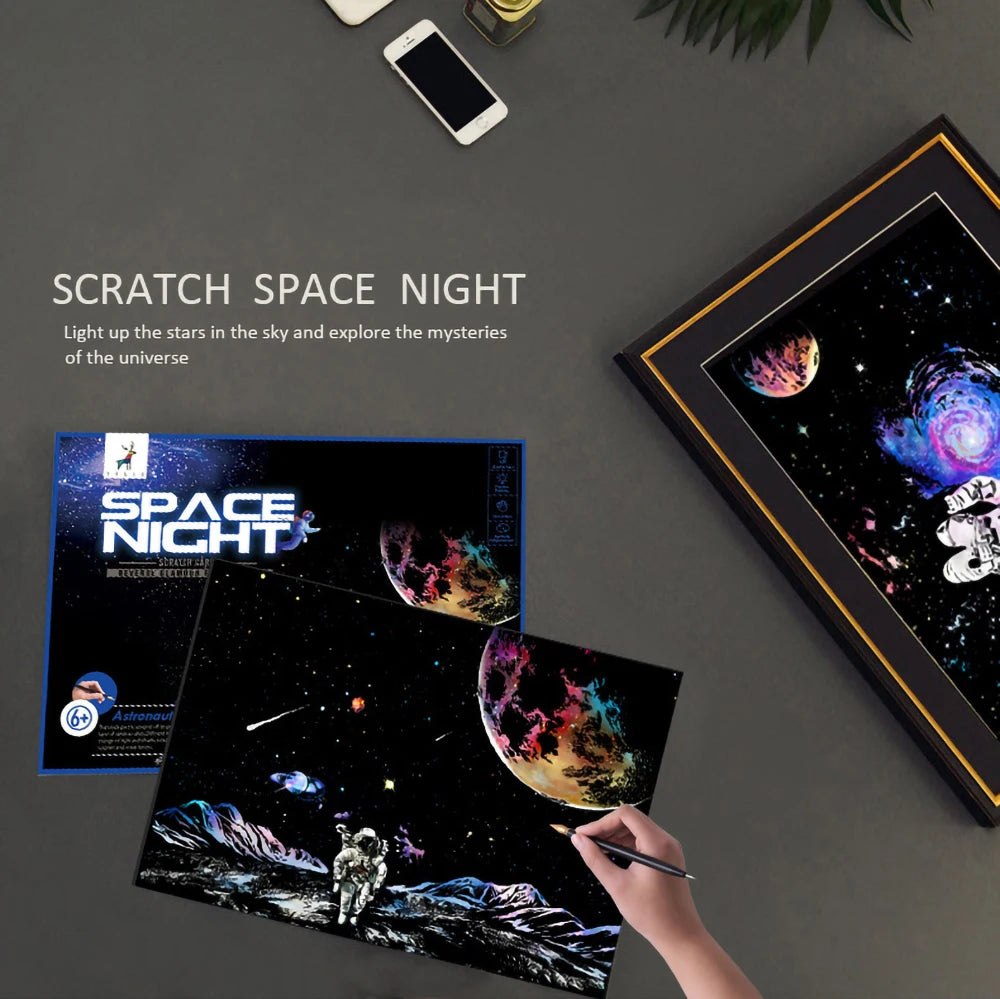 DIY Scratch Art Painting Drawing 4 x A4 Designs Bundle - Spacescape