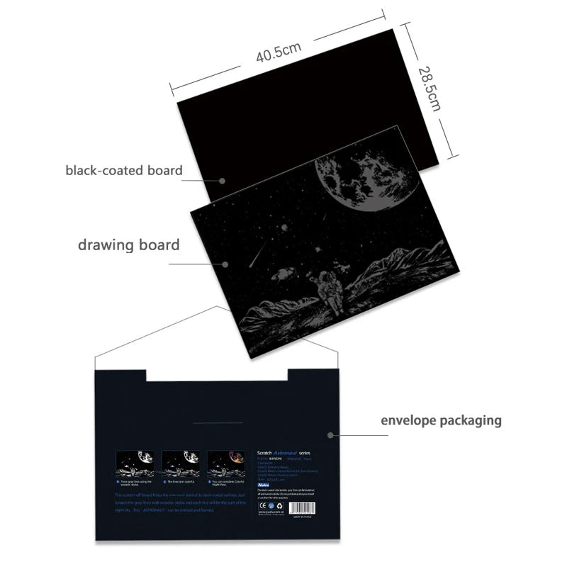 DIY Scratch Art Painting Drawing 4 x A4 Designs Bundle - Spacescape