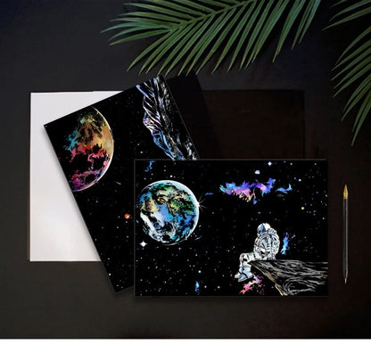 DIY Scratch Art Painting Drawing 4 x A4 Designs Bundle - Spacescape