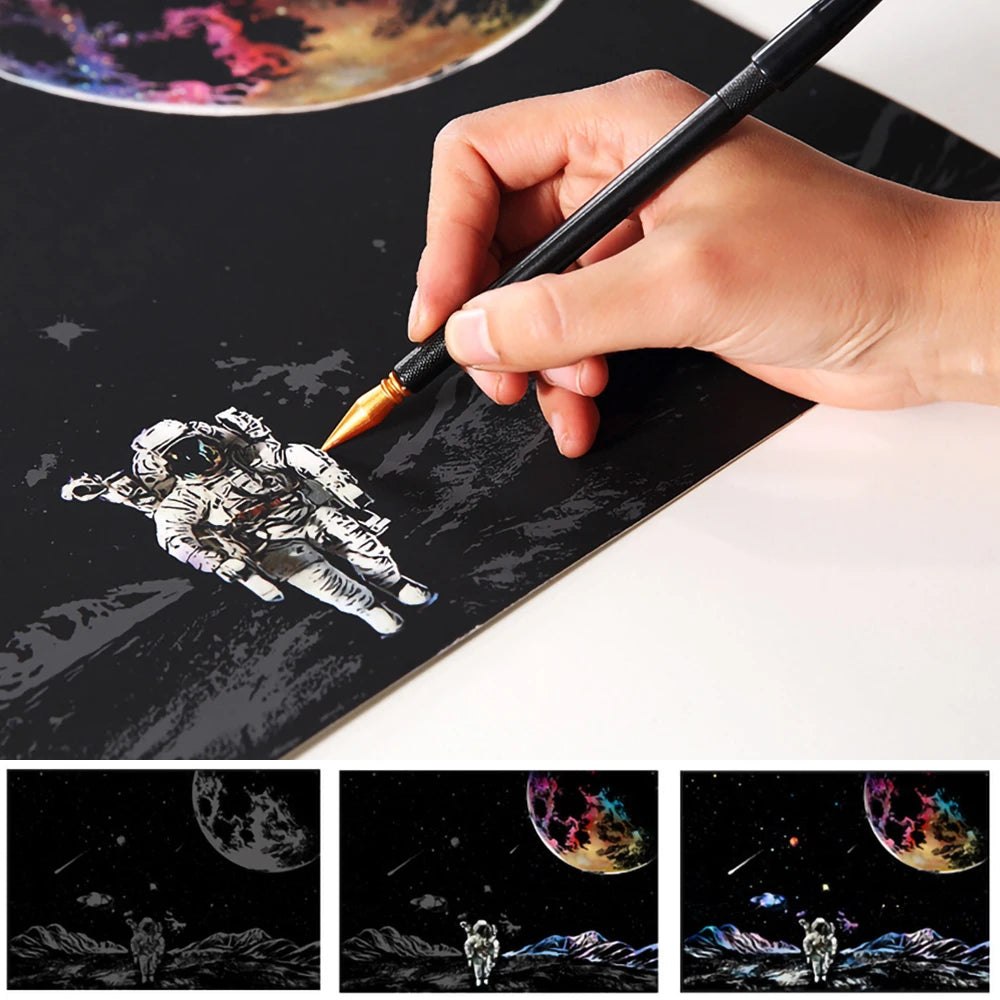 DIY Scratch Art Painting Drawing 4 x A4 Designs Bundle - Spacescape