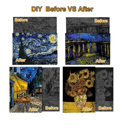 DIY Scratch Art Painting Drawing 4 x A4 Designs Bundle - Van Gogh