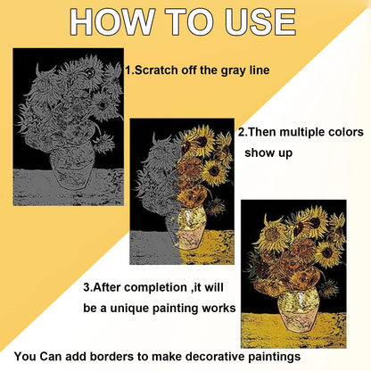 DIY Scratch Art Painting Drawing 4 x A4 Designs Bundle - Van Gogh