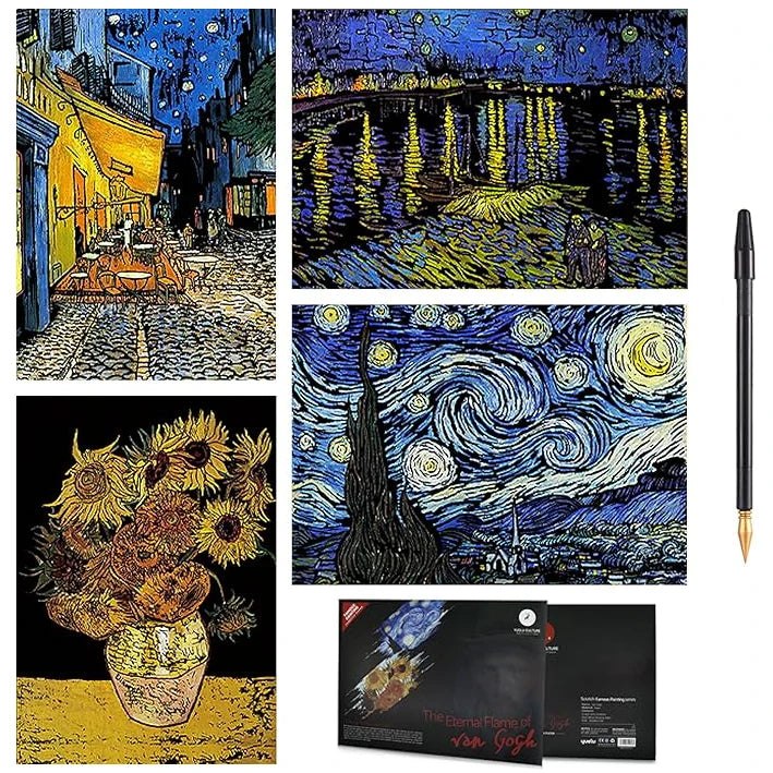 DIY Scratch Art Painting Drawing 4 x A4 Designs Bundle - Van Gogh