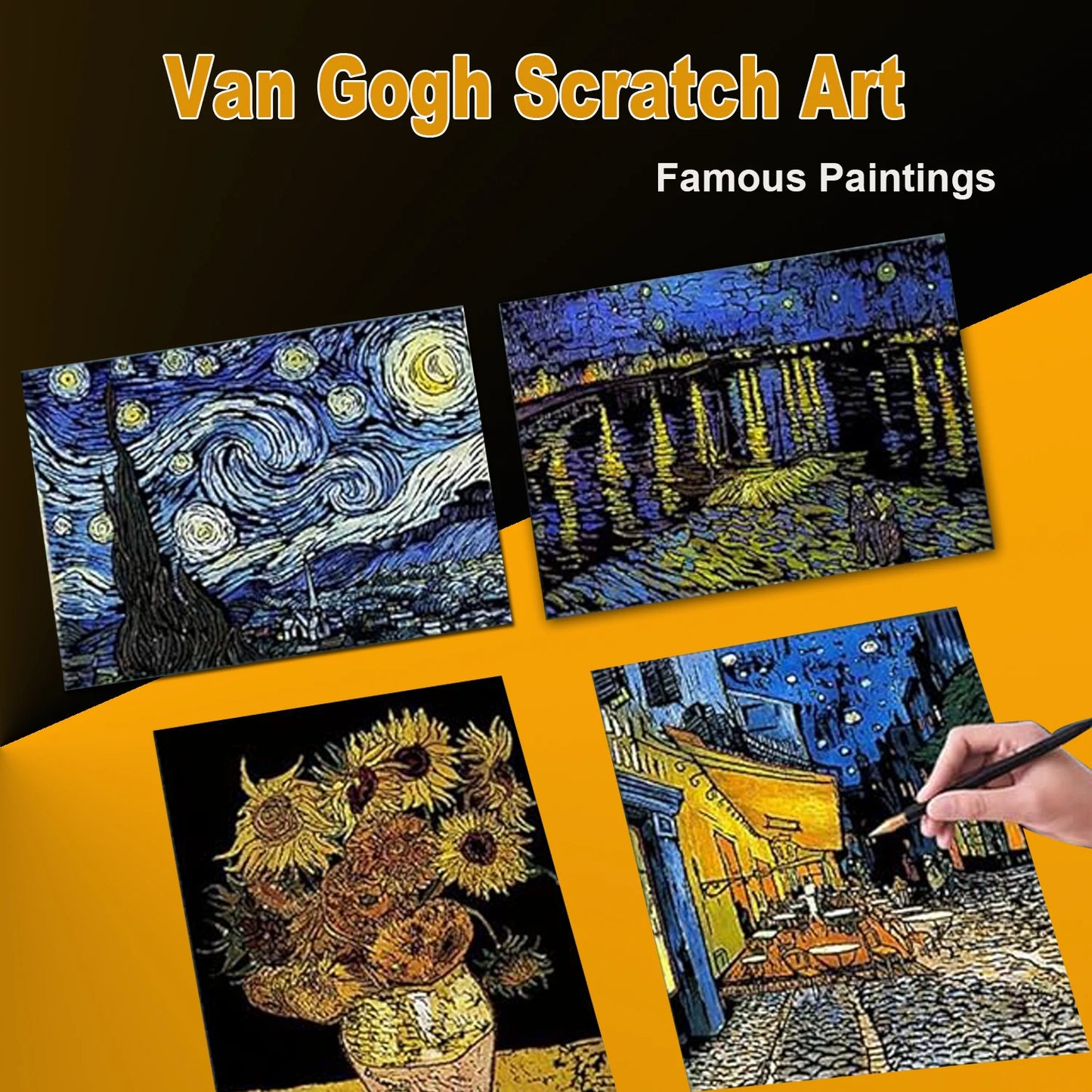 DIY Scratch Art Painting Drawing 4 x A4 Designs Bundle - Van Gogh