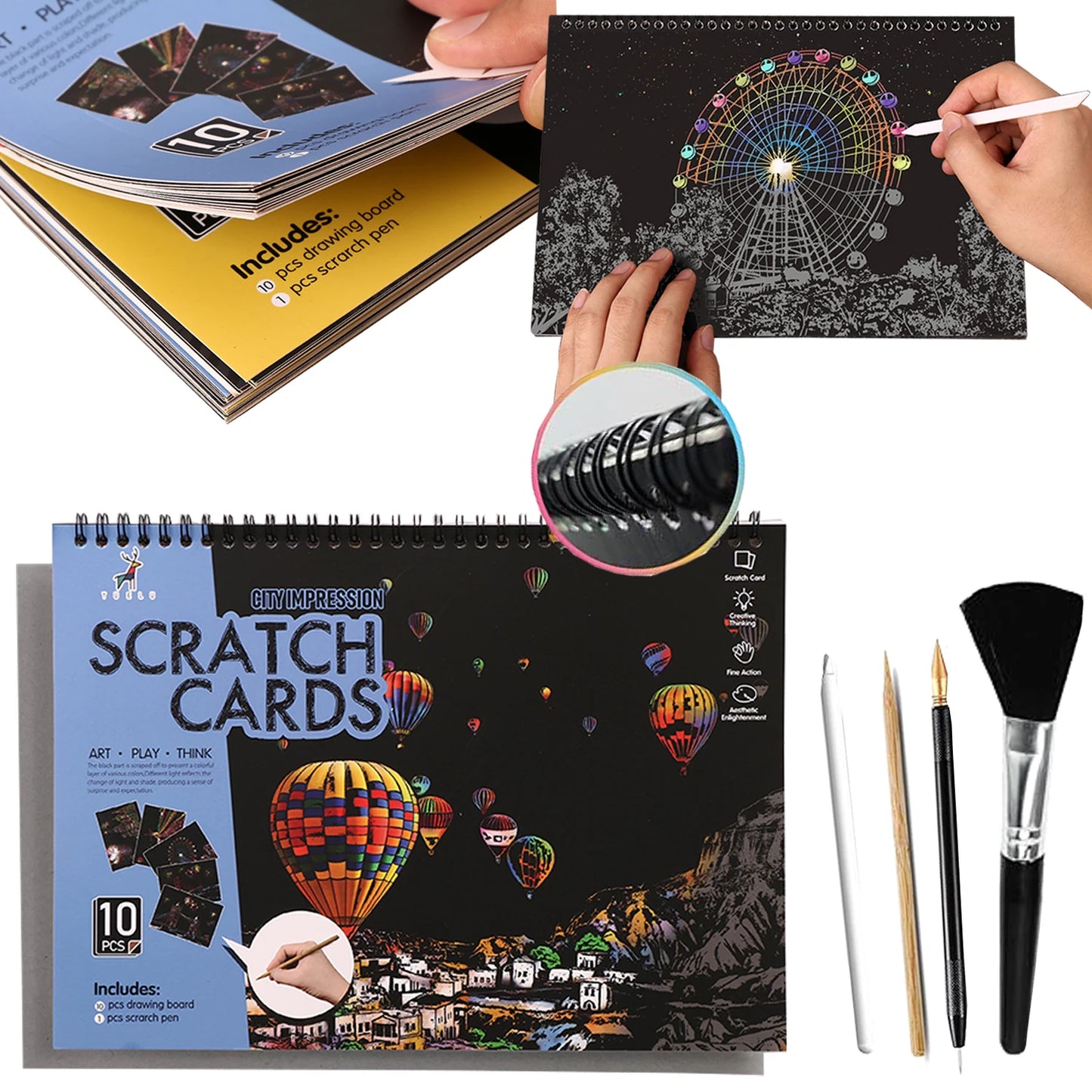 DIY Scratch Art Painting Drawing A4 10 Page Booklet - City Impression