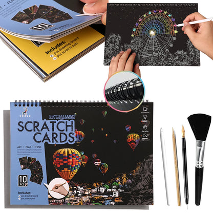 DIY Scratch Art Painting Drawing A4 10 Page Booklet - City Impression