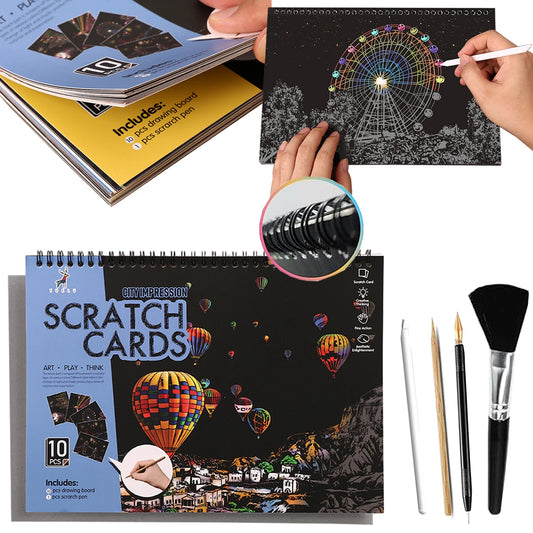 DIY Scratch Art Painting Drawing A4 10 Page Booklet - City Impression