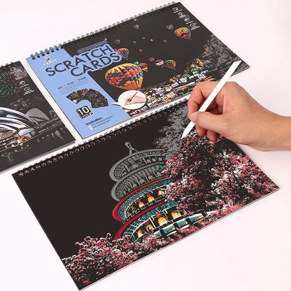 DIY Scratch Art Painting Drawing A4 10 Page Booklet - City Impression