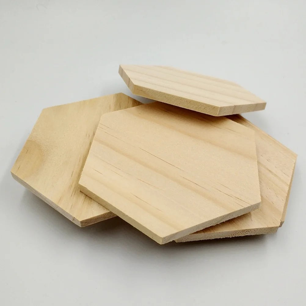 DIY Wooden Hexagon Coaster Blanks - 25 Pack