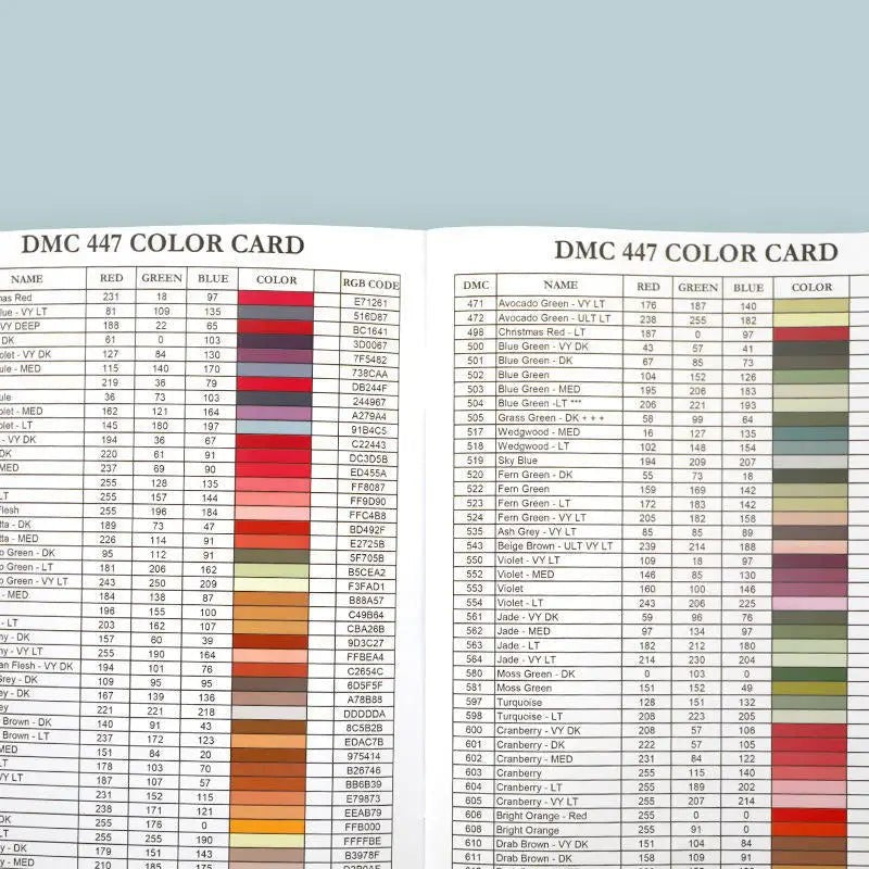 Diamond Painting Full Range 447 DMC Colour Chart
