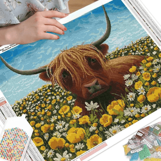 Diamond Painting Kit 5D Mosaic - Daisy Highlander Cow