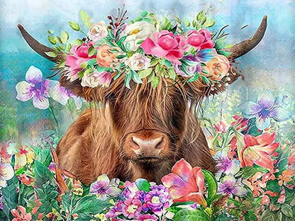 Diamond Painting Kit 5D Mosaic - Floral Scottish Highlander Coo