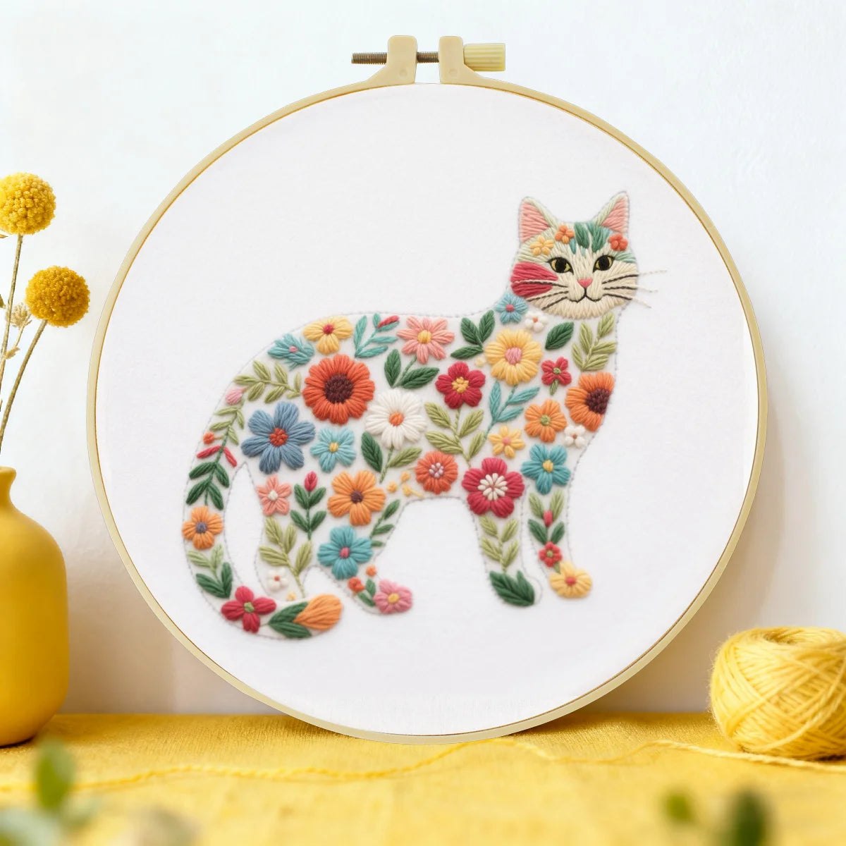Embroidery DIY Starter Kit - Cat Floral Arrangement