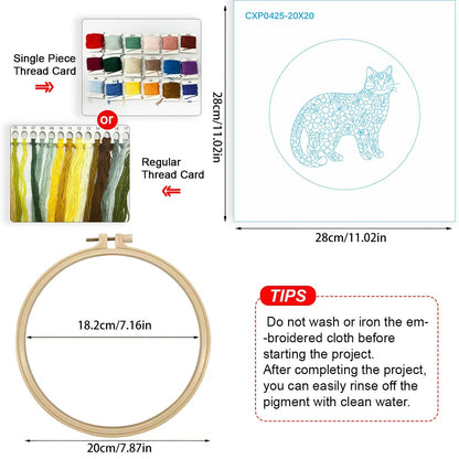Embroidery DIY Starter Kit - Cat Floral Arrangement