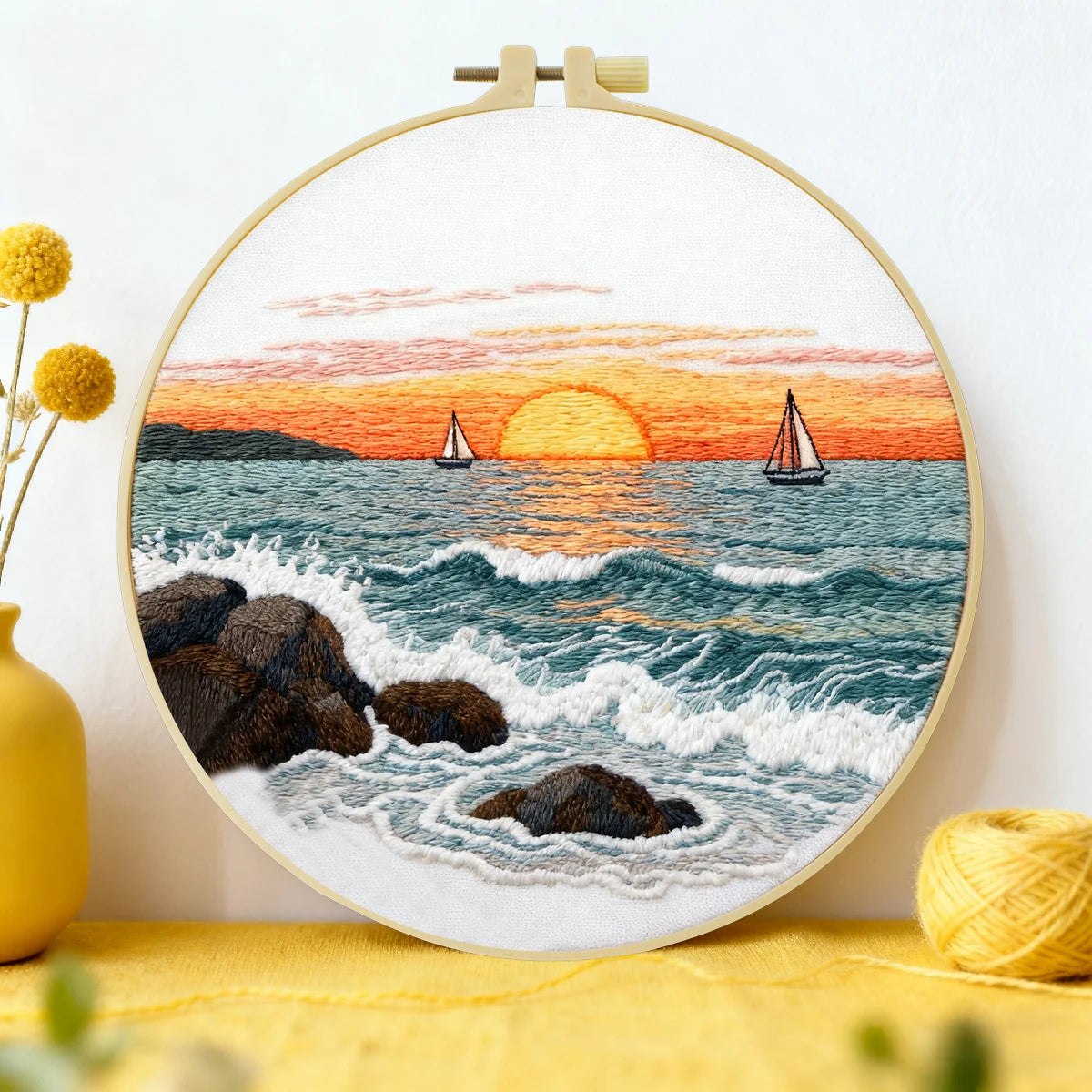 Embroidery DIY Starter Kit - Crashing Waves at Sunset