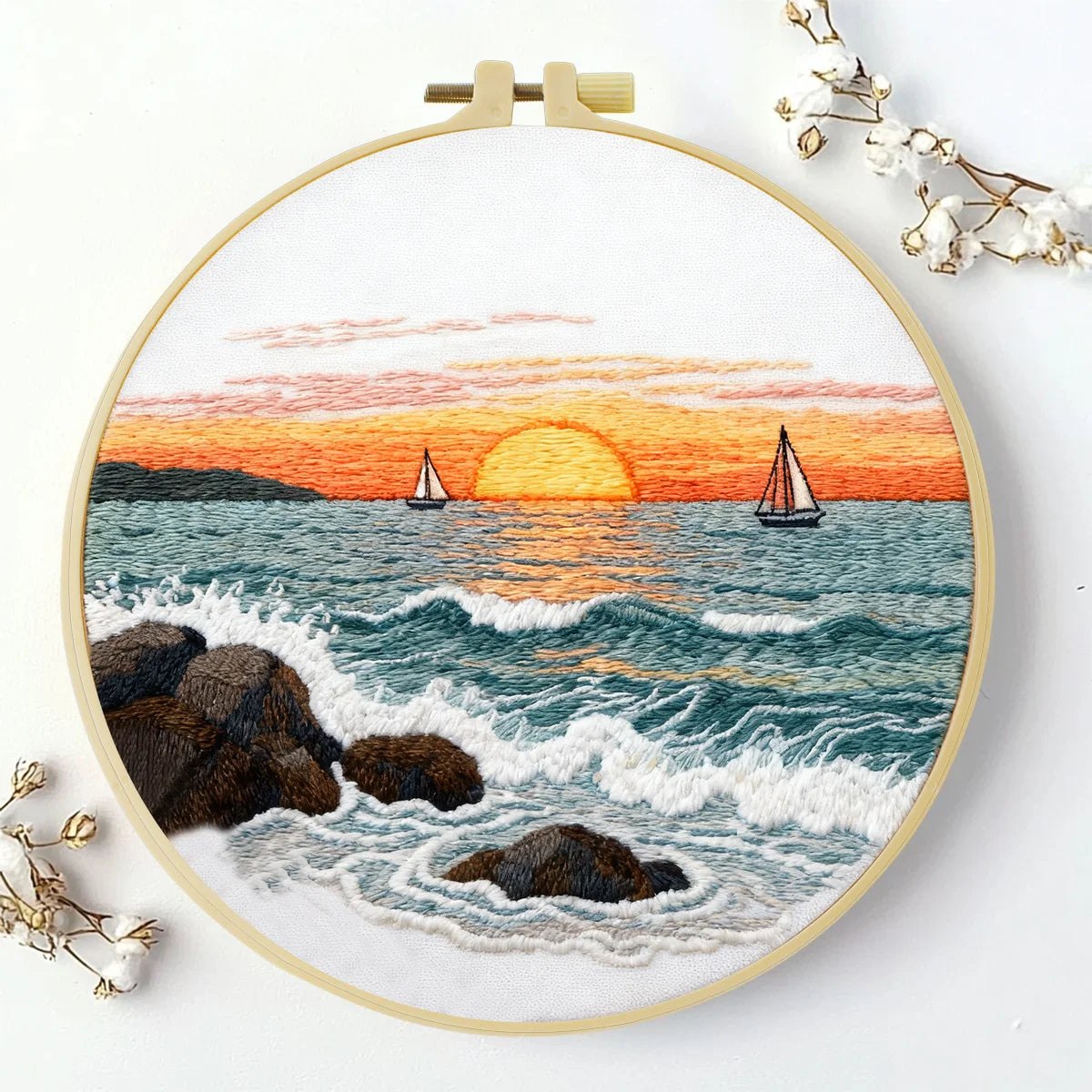 Embroidery DIY Starter Kit - Crashing Waves at Sunset