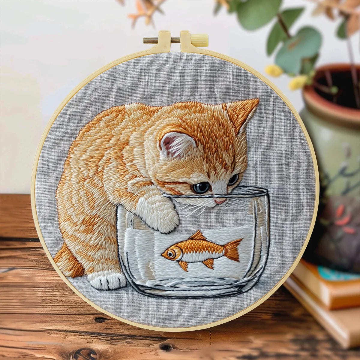 Embroidery DIY Starter Kit - Curios Kitty and Fish Bowl