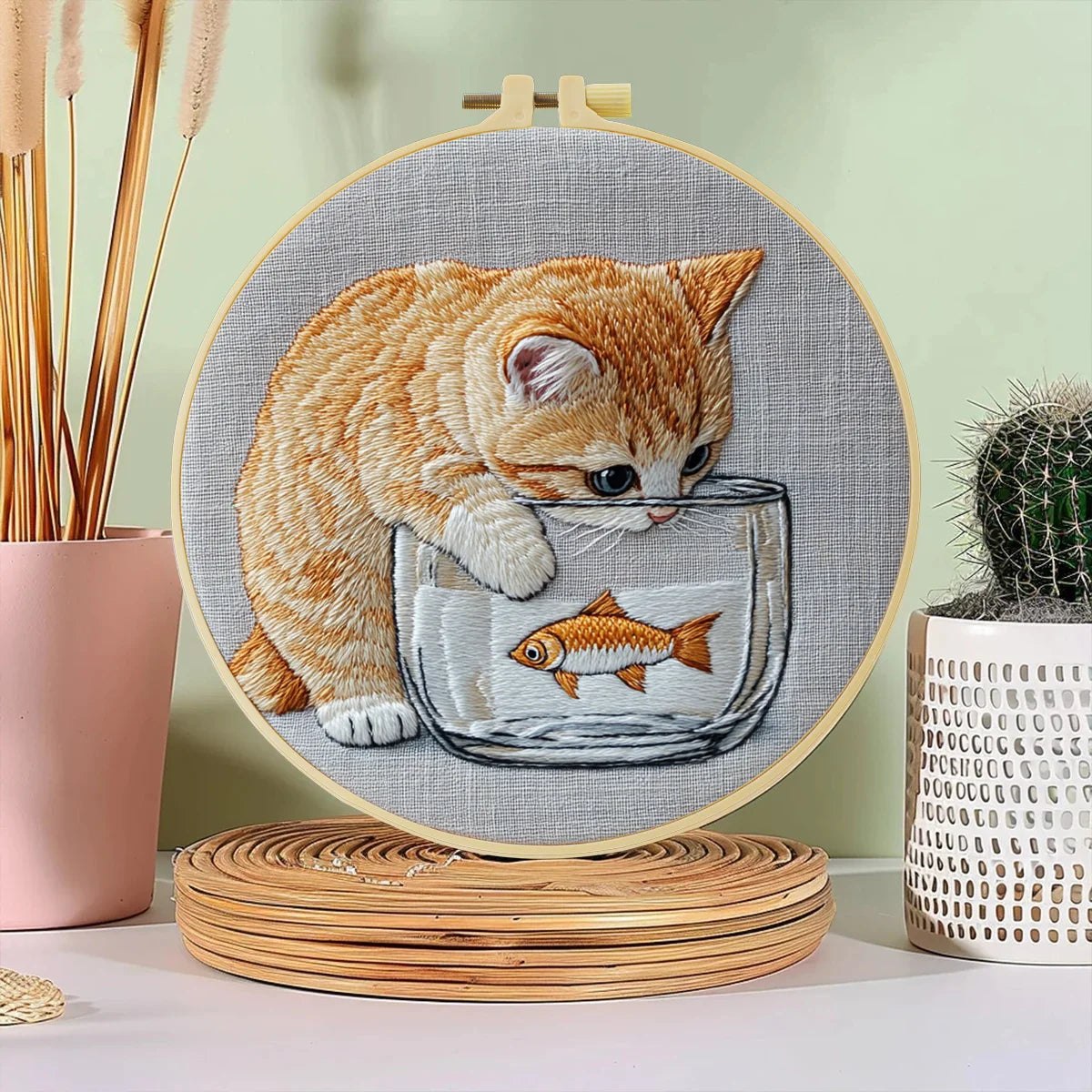 Embroidery DIY Starter Kit - Curios Kitty and Fish Bowl