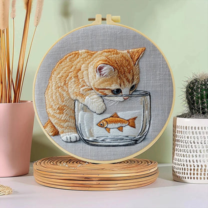Embroidery DIY Starter Kit - Curios Kitty and Fish Bowl