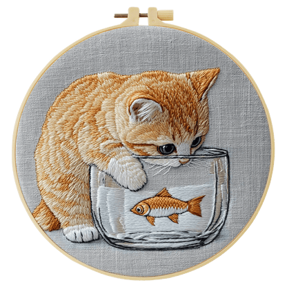 Embroidery DIY Starter Kit - Curios Kitty and Fish Bowl