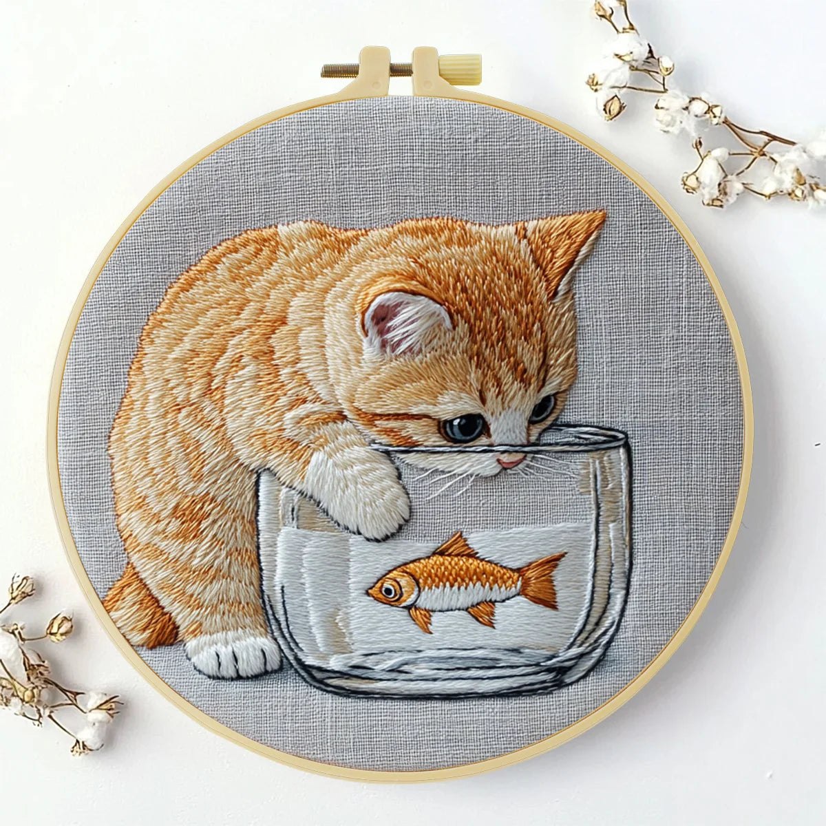 Embroidery DIY Starter Kit - Curios Kitty and Fish Bowl