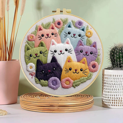 Embroidery DIY Starter Kit - Cute Cat Crowd