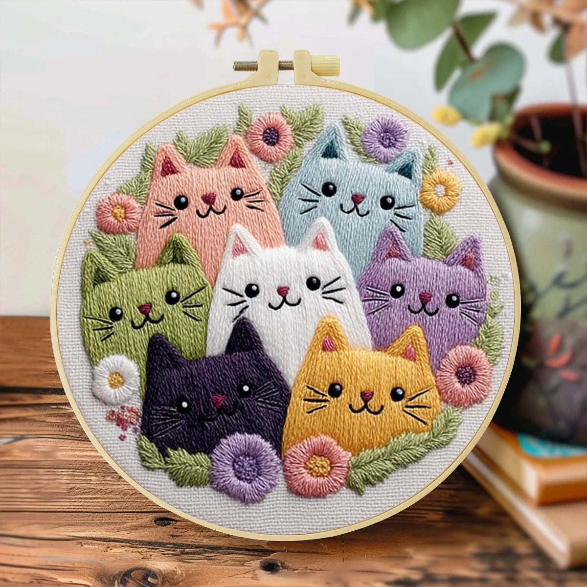 Embroidery DIY Starter Kit - Cute Cat Crowd