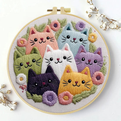Embroidery DIY Starter Kit - Cute Cat Crowd