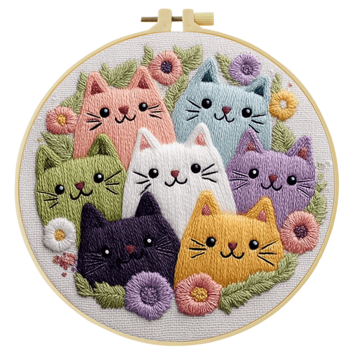 Embroidery DIY Starter Kit - Cute Cat Crowd
