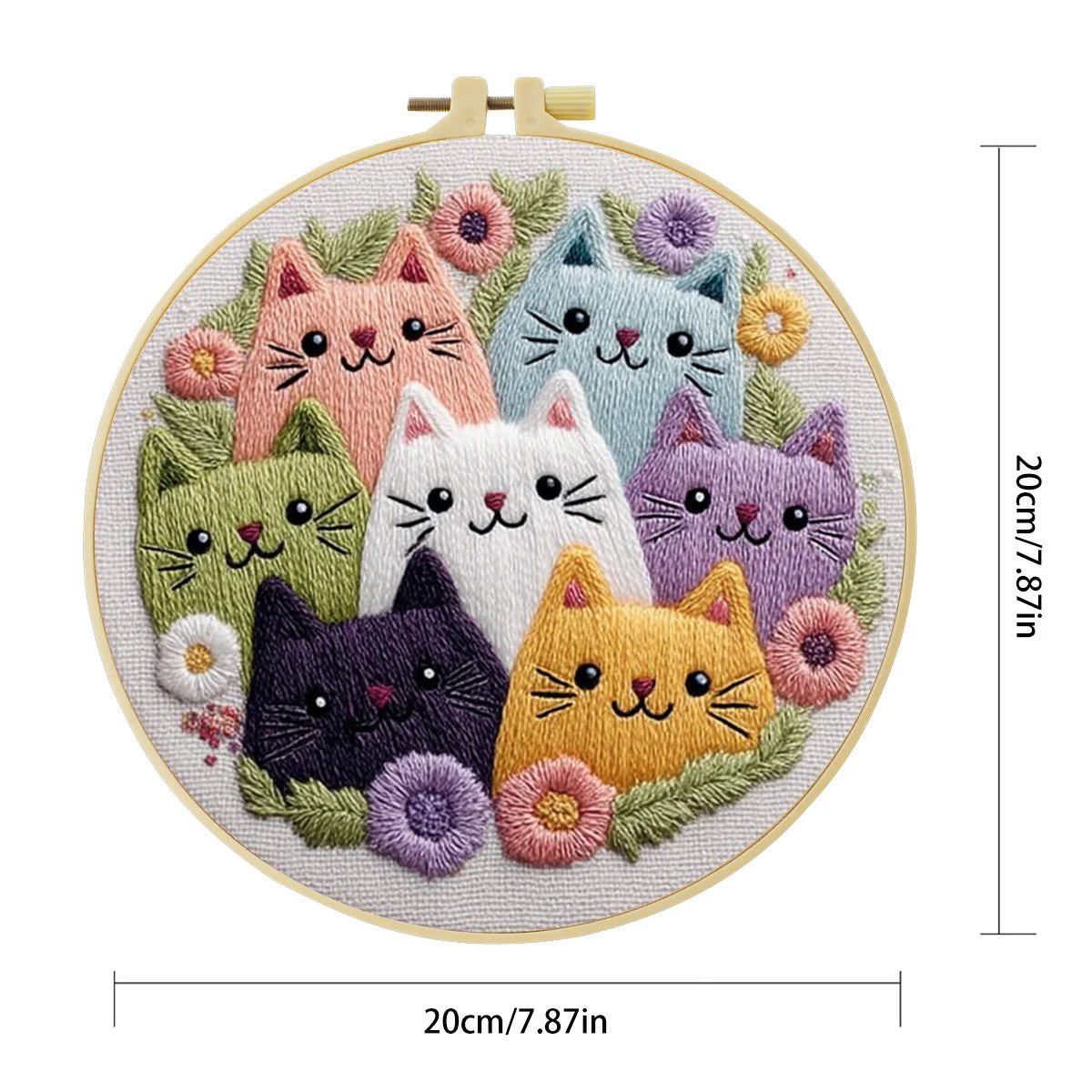Embroidery DIY Starter Kit - Cute Cat Crowd