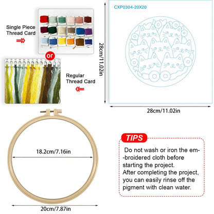 Embroidery DIY Starter Kit - Cute Cat Crowd
