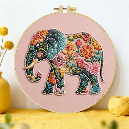 Embroidery DIY Starter Kit - Flower Power Elephant