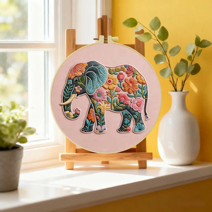 Embroidery DIY Starter Kit - Flower Power Elephant