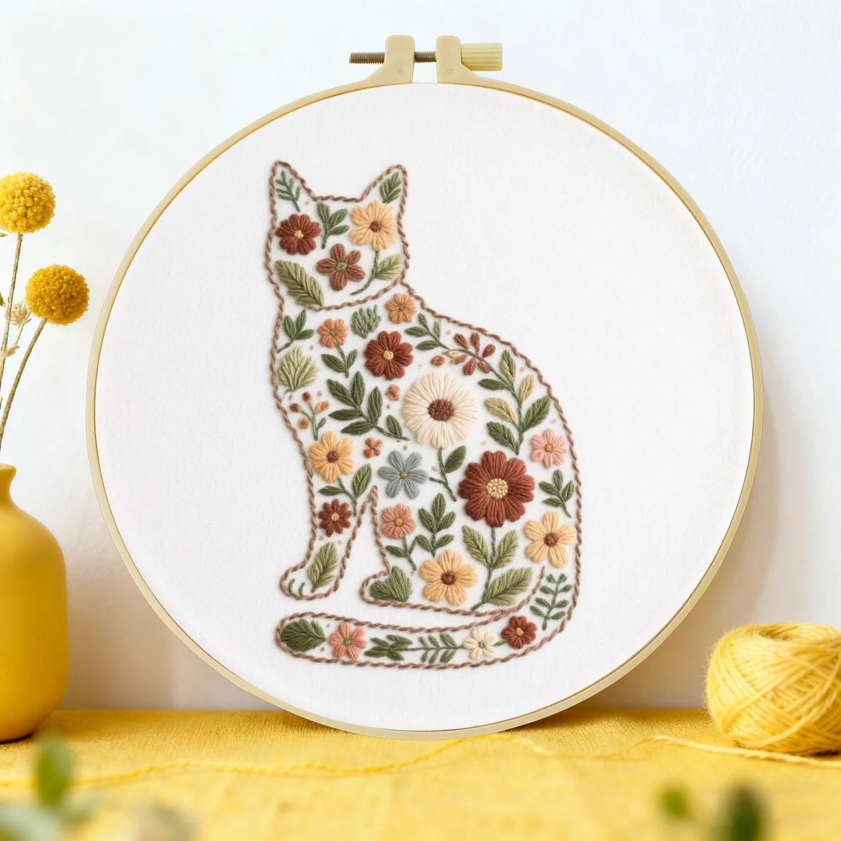 Embroidery DIY Starter Kit - Flower Power Kitty