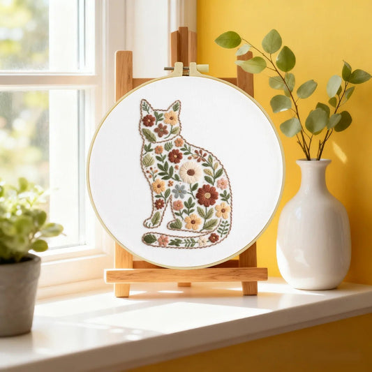 Embroidery DIY Starter Kit - Flower Power Kitty