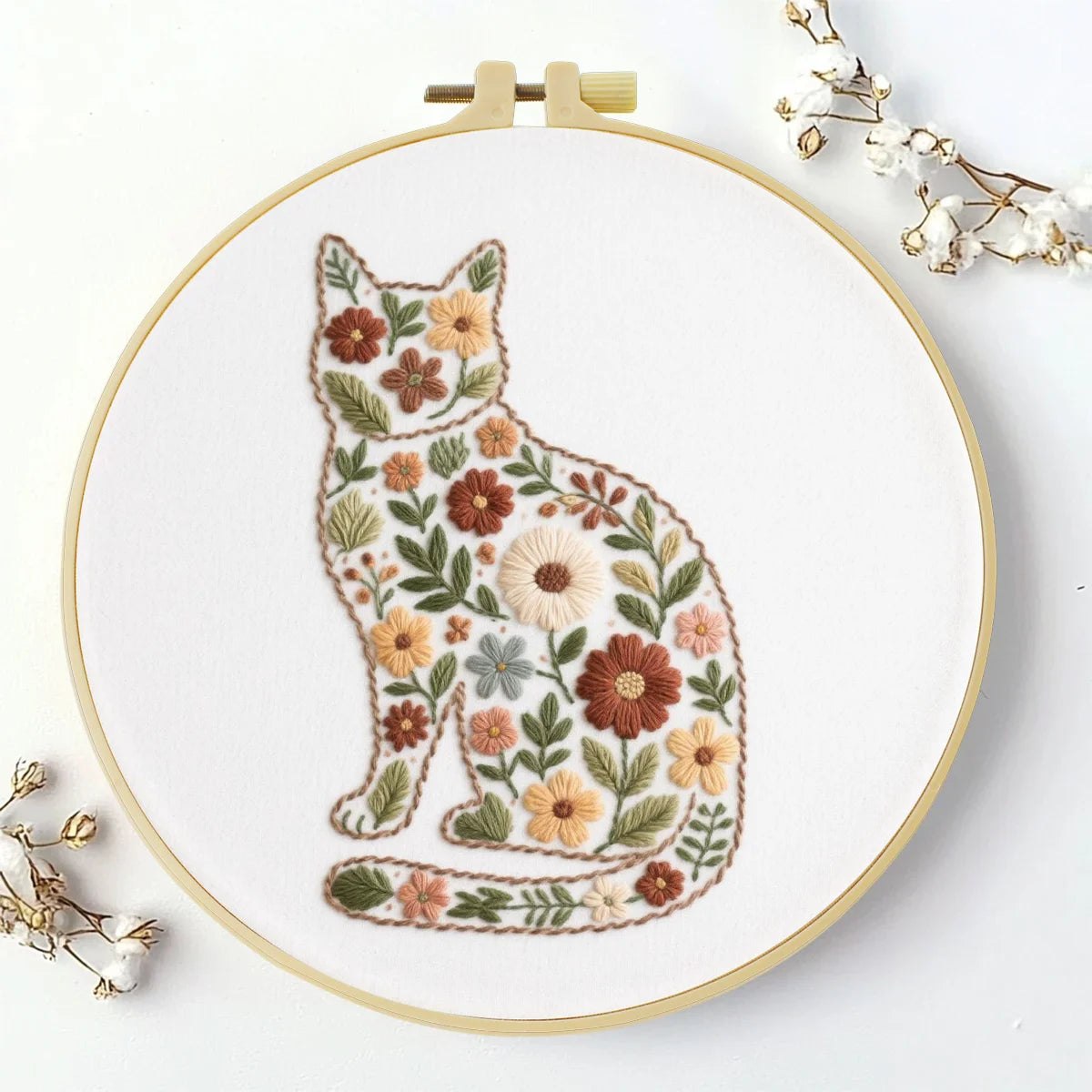 Embroidery DIY Starter Kit - Flower Power Kitty