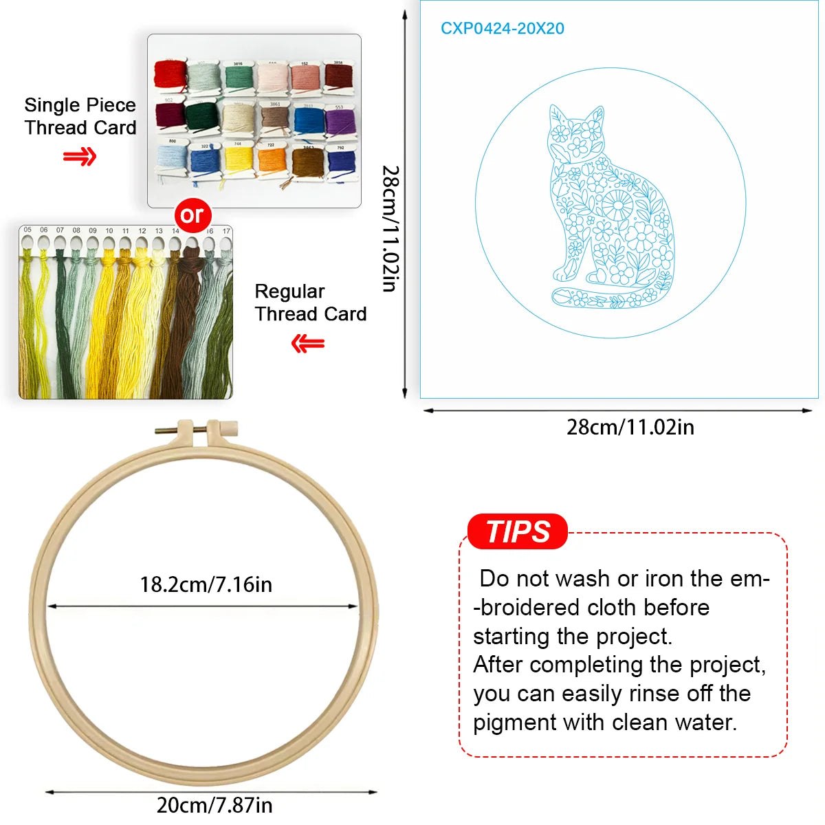 Embroidery DIY Starter Kit - Flower Power Kitty