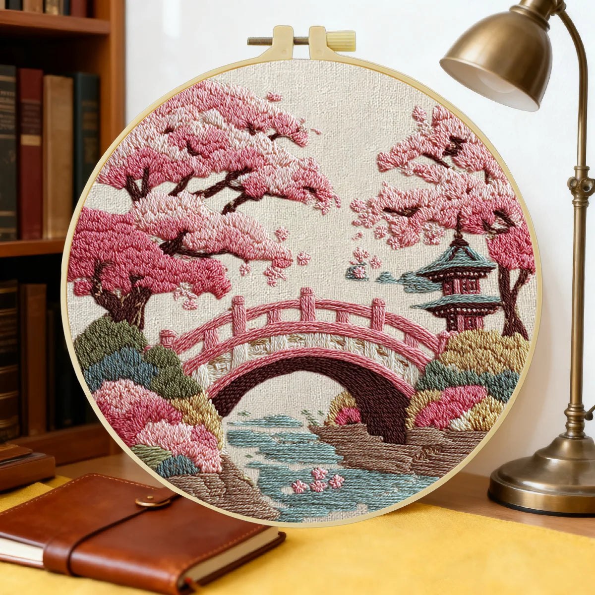 Embroidery DIY Starter Kit - Japanese Bridge and Cherry Blossoms