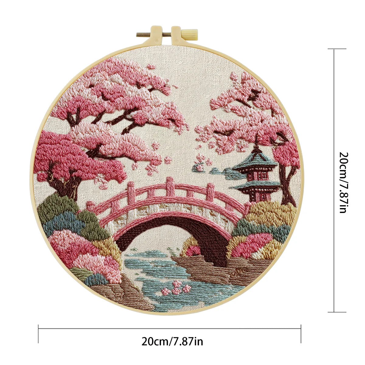 Embroidery DIY Starter Kit - Japanese Bridge and Cherry Blossoms