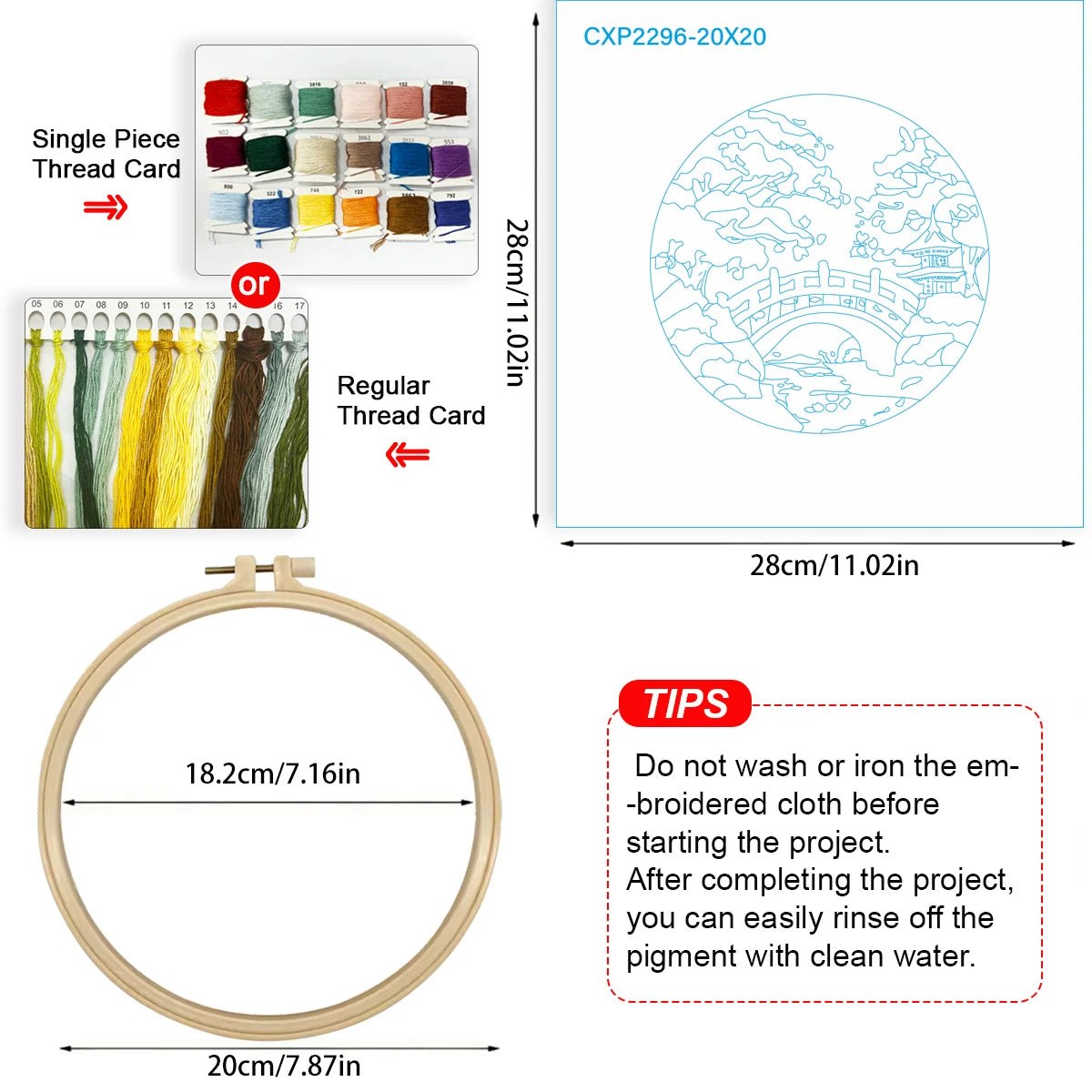 Embroidery DIY Starter Kit - Japanese Bridge and Cherry Blossoms