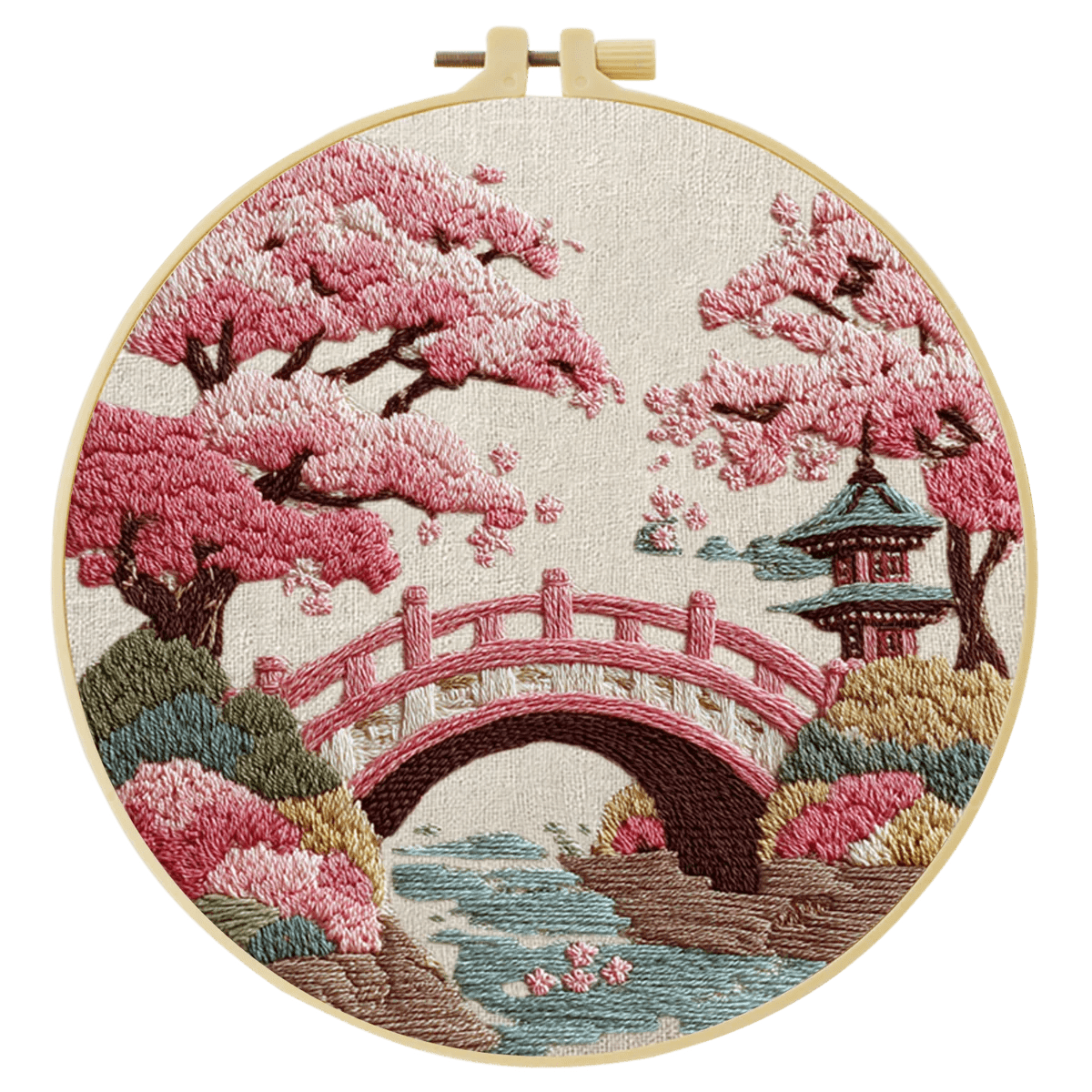 Embroidery DIY Starter Kit - Japanese Bridge and Cherry Blossoms