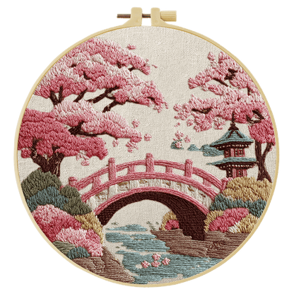 Embroidery DIY Starter Kit - Japanese Bridge and Cherry Blossoms