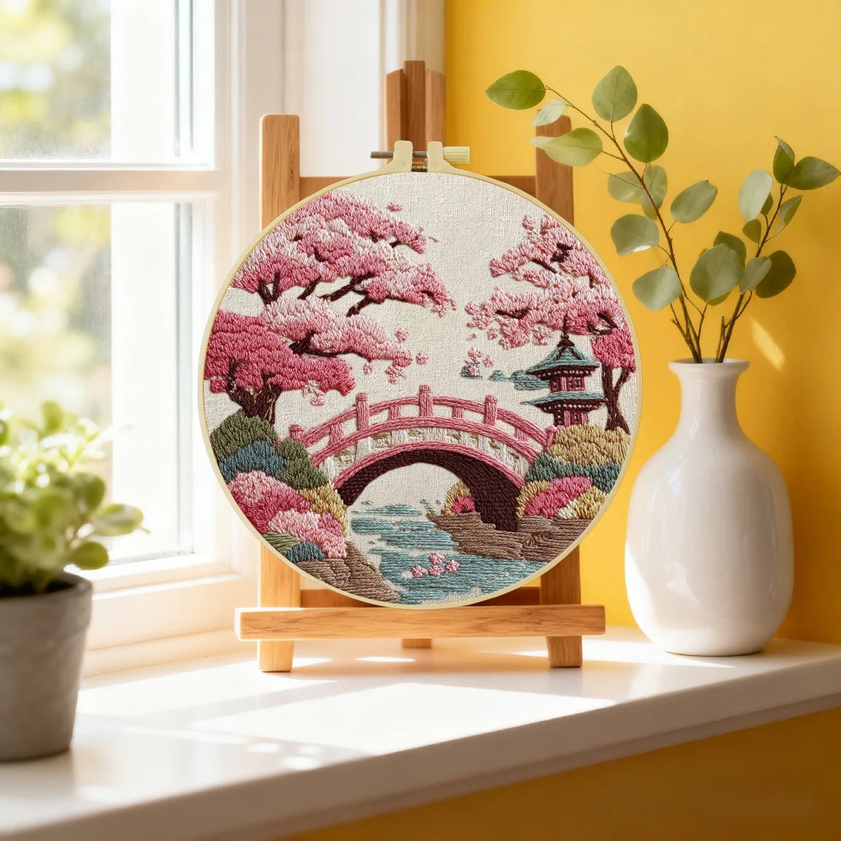 Embroidery DIY Starter Kit - Japanese Bridge and Cherry Blossoms