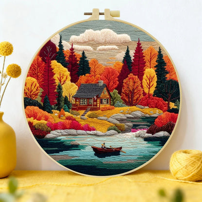 Embroidery DIY Starter Kit - Lakeside Cabin