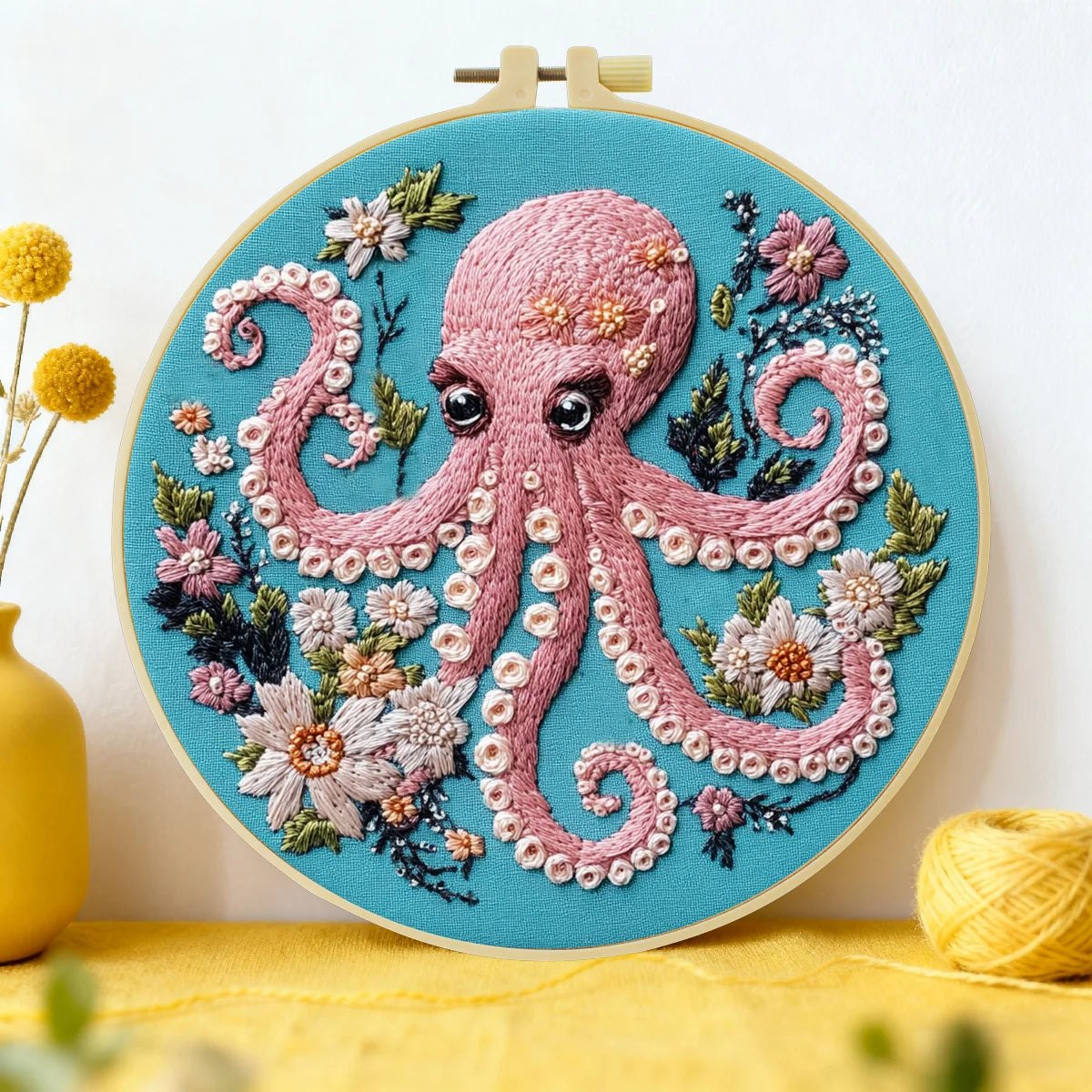 Embroidery DIY Starter Kit - Pink Octopus