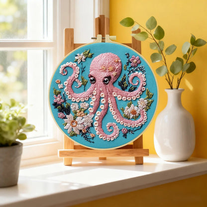 Embroidery DIY Starter Kit - Pink Octopus