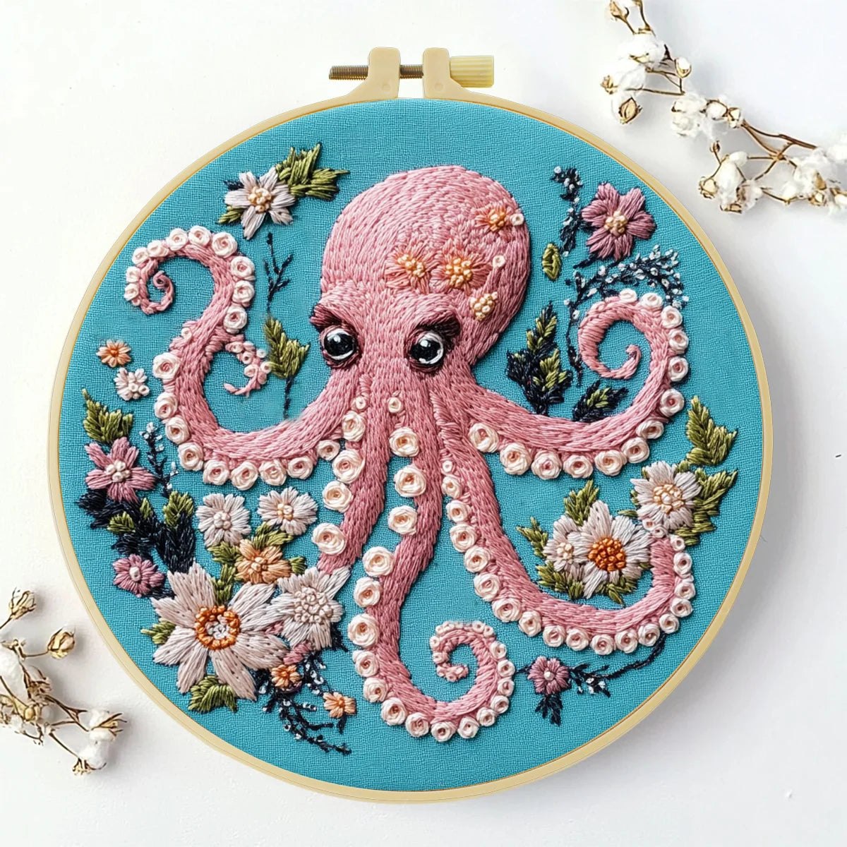 Embroidery DIY Starter Kit - Pink Octopus