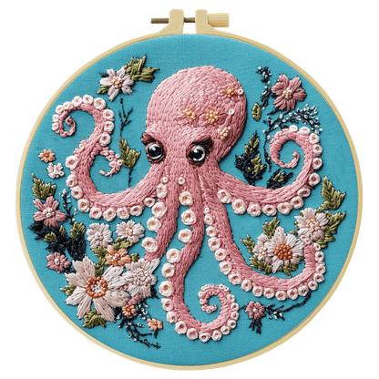 Embroidery DIY Starter Kit - Pink Octopus