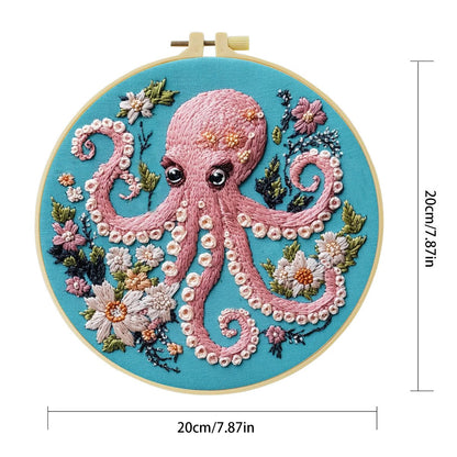 Embroidery DIY Starter Kit - Pink Octopus
